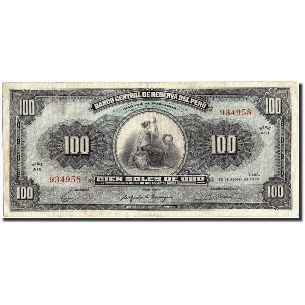 Peru, 100 Soles De Oro, 1965, 1965-08-20, KM:90a, VF(20-25)