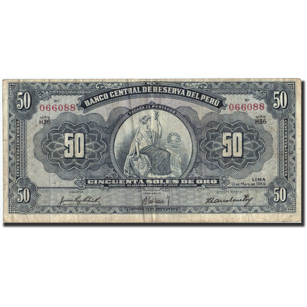 Peru, 50 Soles, 1959, 1959-05-13, KM:78a, VF(30-35)