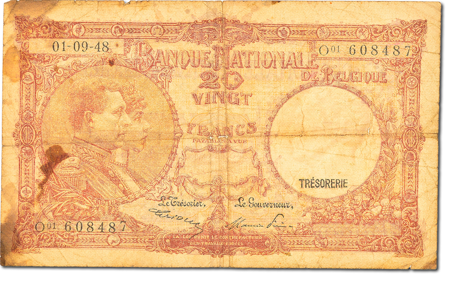 Banknote, Belgium, 20 Francs, 1948, 1948-09-01, KM:116, VG(8-10)