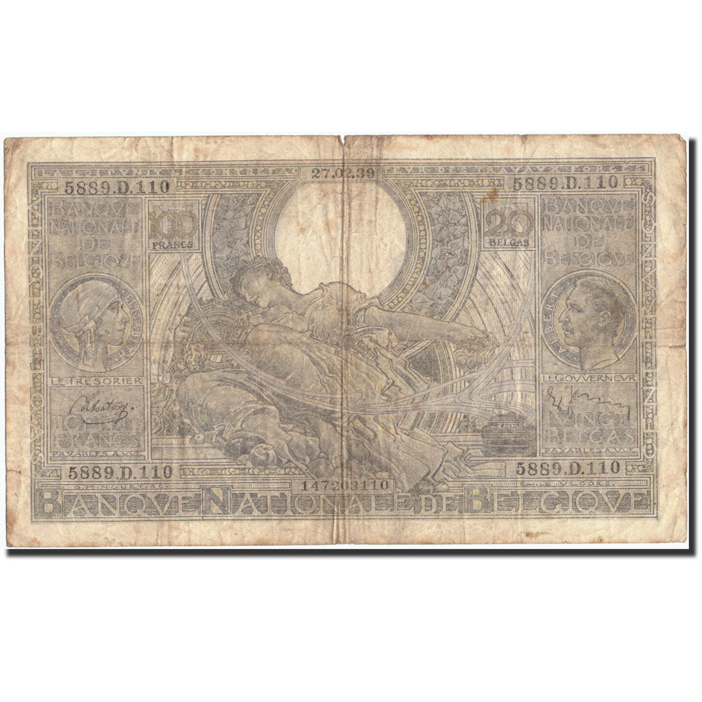 Belgique, 100 Francs-20 Belgas, 1939, KM:107, 1939-02-27, B