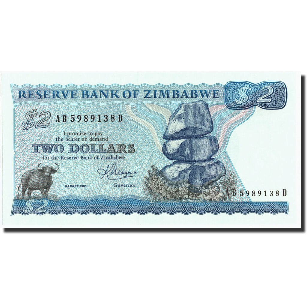 Banknote, Zimbabwe, 2 Dollars, 1983, 1983, KM:1b, UNC(65-70)