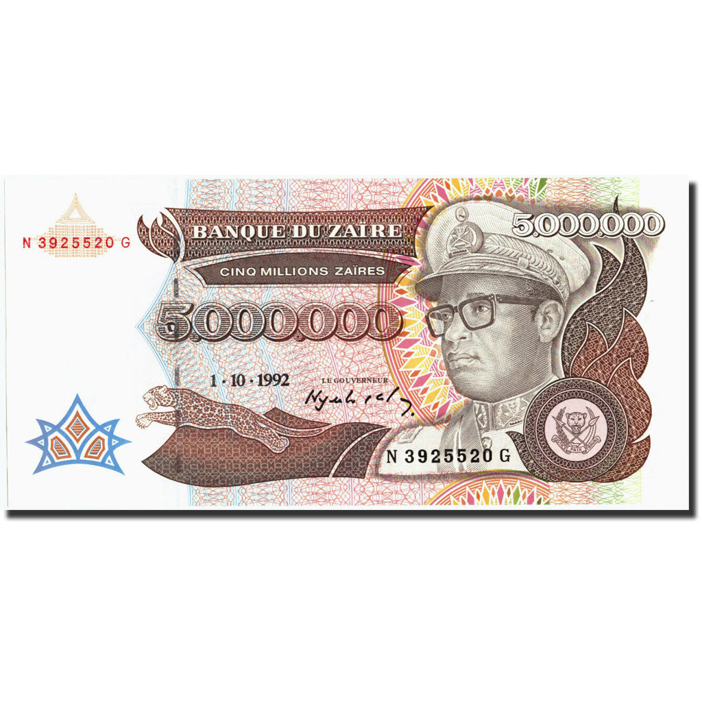 Banknote, Zaire, 5,000,000 Zaïres, 1992, 1992-10-01, KM:46a, UNC(65-70)
