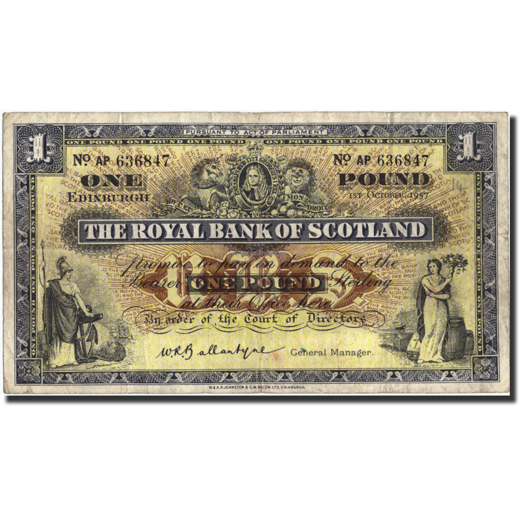Scotland, 1 Pound, 1957, KM:324b, 1957-10-18, VF(20-25)