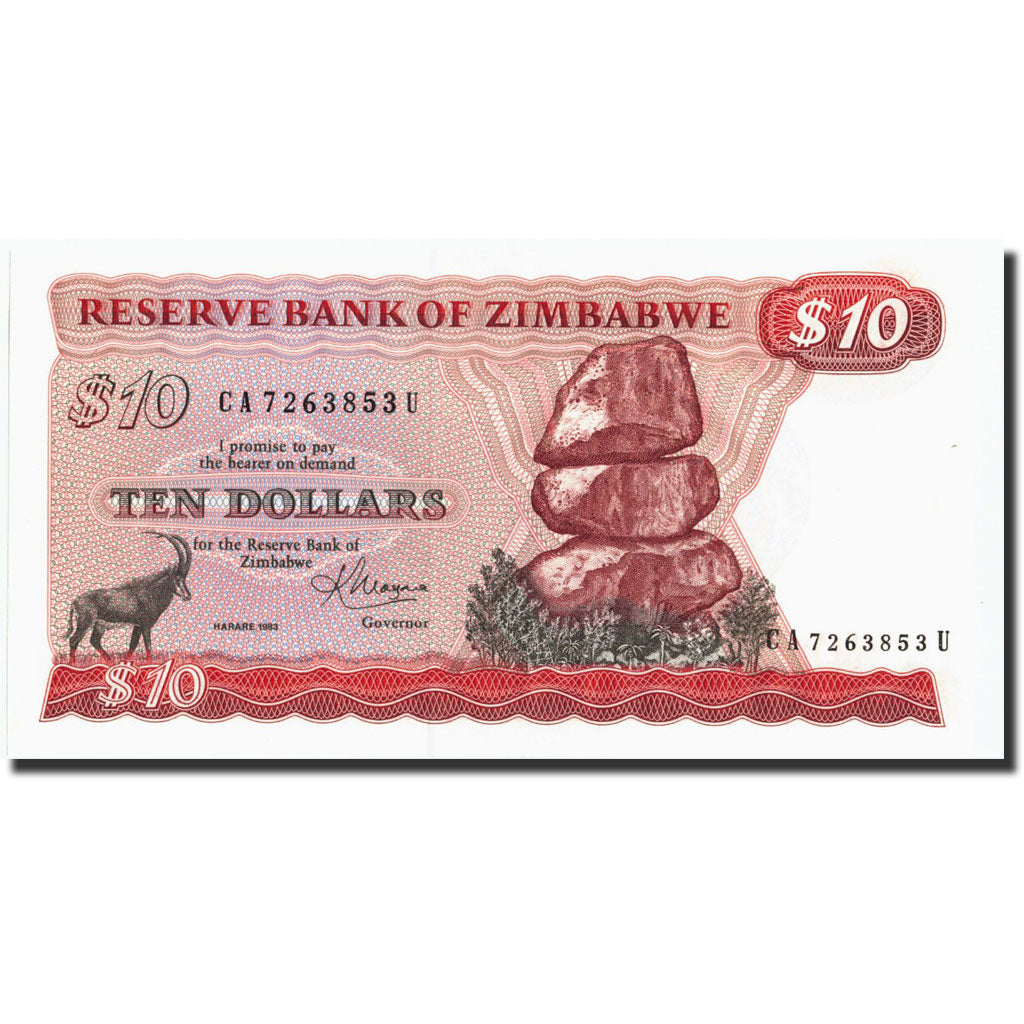Geldschein, Simbabwe, 10 Dollars, 1983, 1983, KM:3d, UNZ-