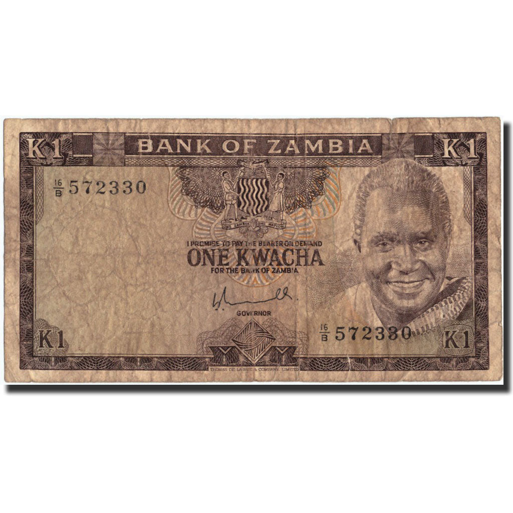 Zambia, 1 Kwacha, Undated (1976), KM:19a, VG(8-10)