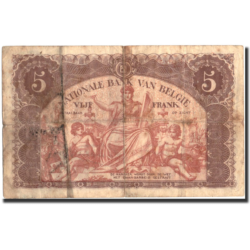 Banknote, Belgium, 5 Francs, 1914, 1914-07-01, KM:74a, VF(20-25)