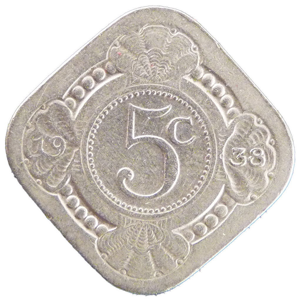 NETHERLANDS, 5 Cents, 1938, KM #153, EF(40-45), Copper-Nickel, 21.3, 4.40
