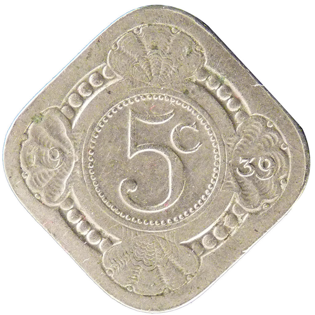 NETHERLANDS, 5 Cents, 1939, KM #153, AU(50-53), Copper-Nickel, 21.3, 4.50