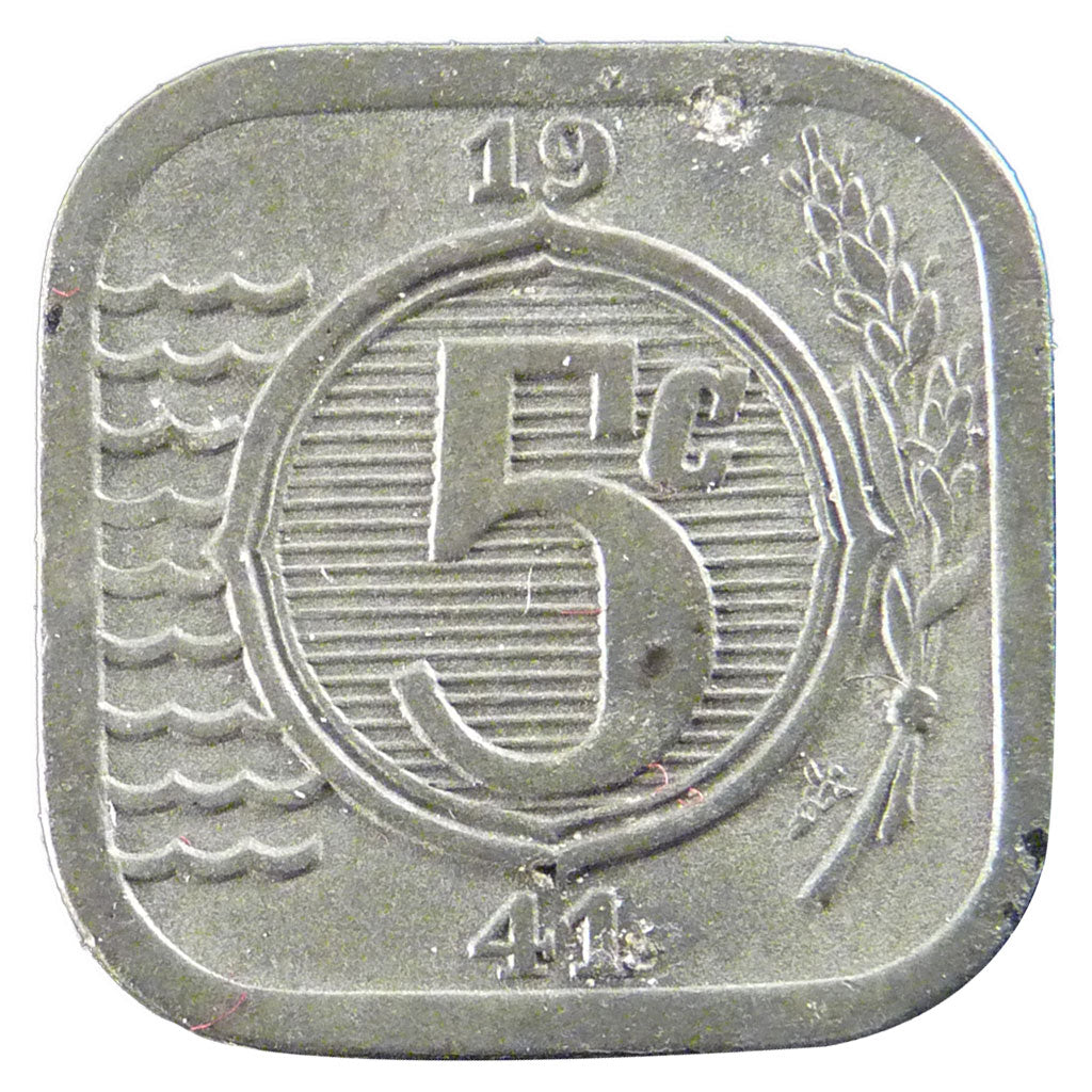 NETHERLANDS, 5 Cents, 1941, KM #172, AU(50-53), Zinc, 18, 3.60