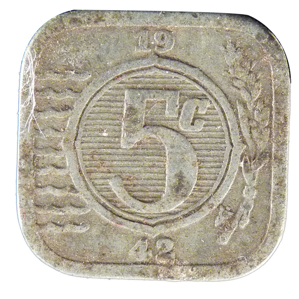 NETHERLANDS, 5 Cents, 1942, KM #172, EF(40-45), Zinc, 18, 3.50