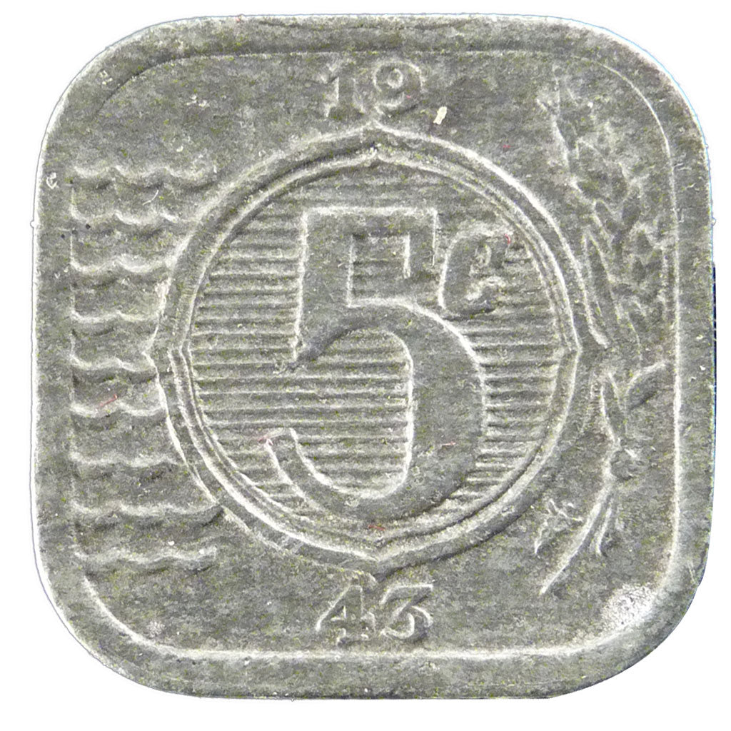NETHERLANDS, 5 Cents, 1943, KM #172, VF(20-25), Zinc, 18, 3.60