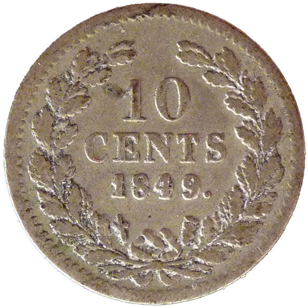 NETHERLANDS, 10 Cents, 1849, KM #75, VF(30-35), Silver, 15, 1.40