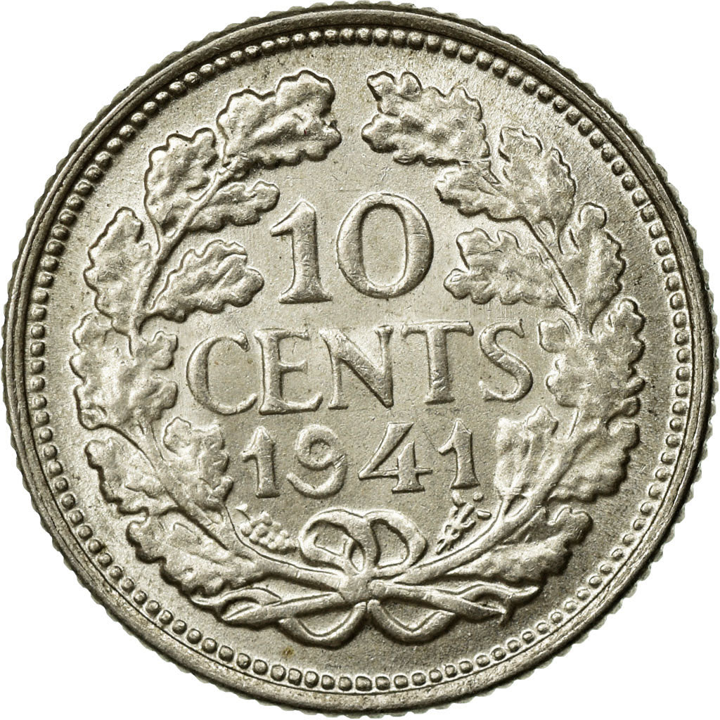 Coin, Netherlands, Wilhelmina I, 10 Cents, 1941, MS(60-62), Silver, KM:163