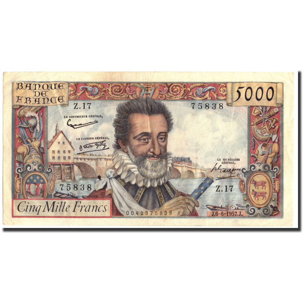 Banconote, Francia, 5000 Francs, 5 000 F 1957-1958 ''Henri IV'', 1957