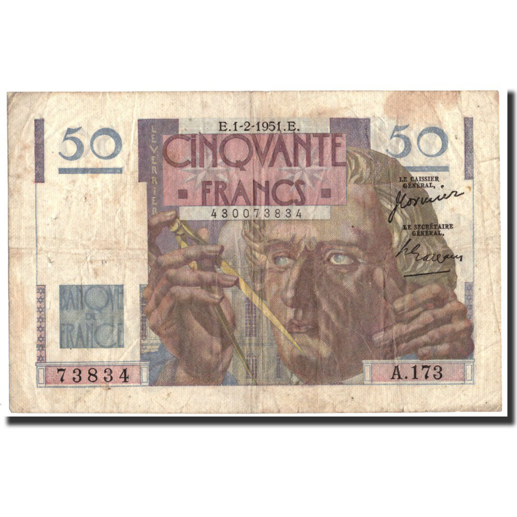 Banknote, France, 50 Francs, 50 F 1946-1951 ''Le Verrier'', 1951, 1951-02-01