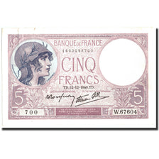 Francia, 5 Francs, 5 F 1917-1940 ''Violet'', 1940, KM:83, 1940-12-12, EBC+