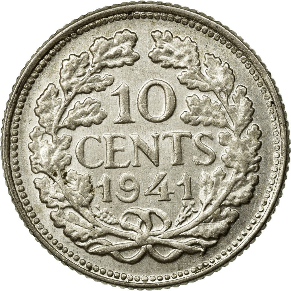Coin, Netherlands, Wilhelmina I, 10 Cents, 1941, MS(60-62), Silver, KM:163