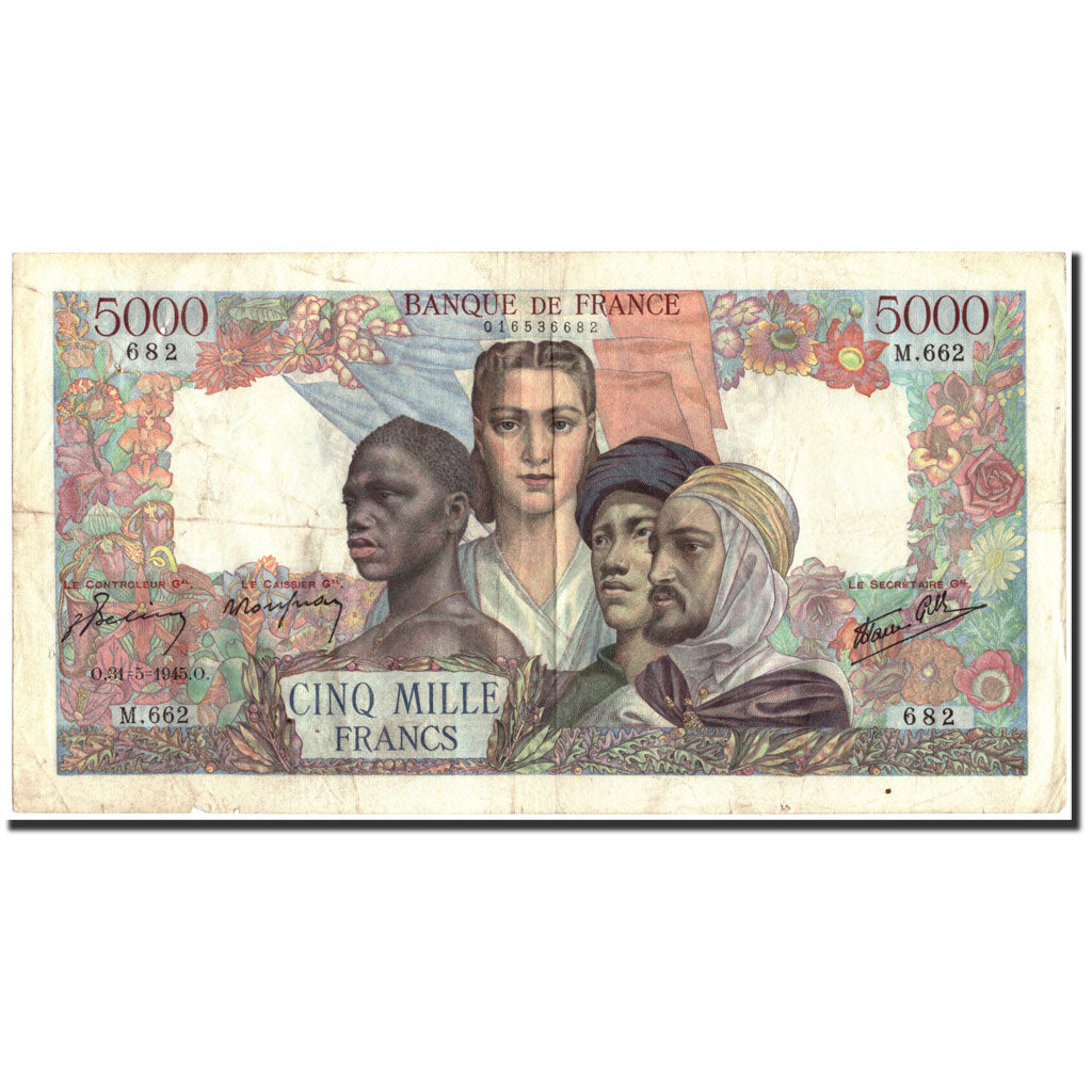 Banknote, France, 5000 Francs, 5 000 F 1942-1947 ''Empire Français'', 1945