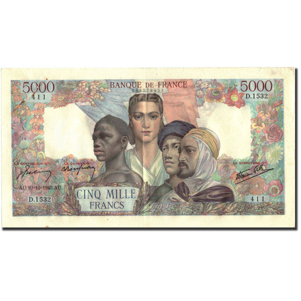 Banknote, France, 5000 Francs, 5 000 F 1942-1947 ''Empire Français'', 1945