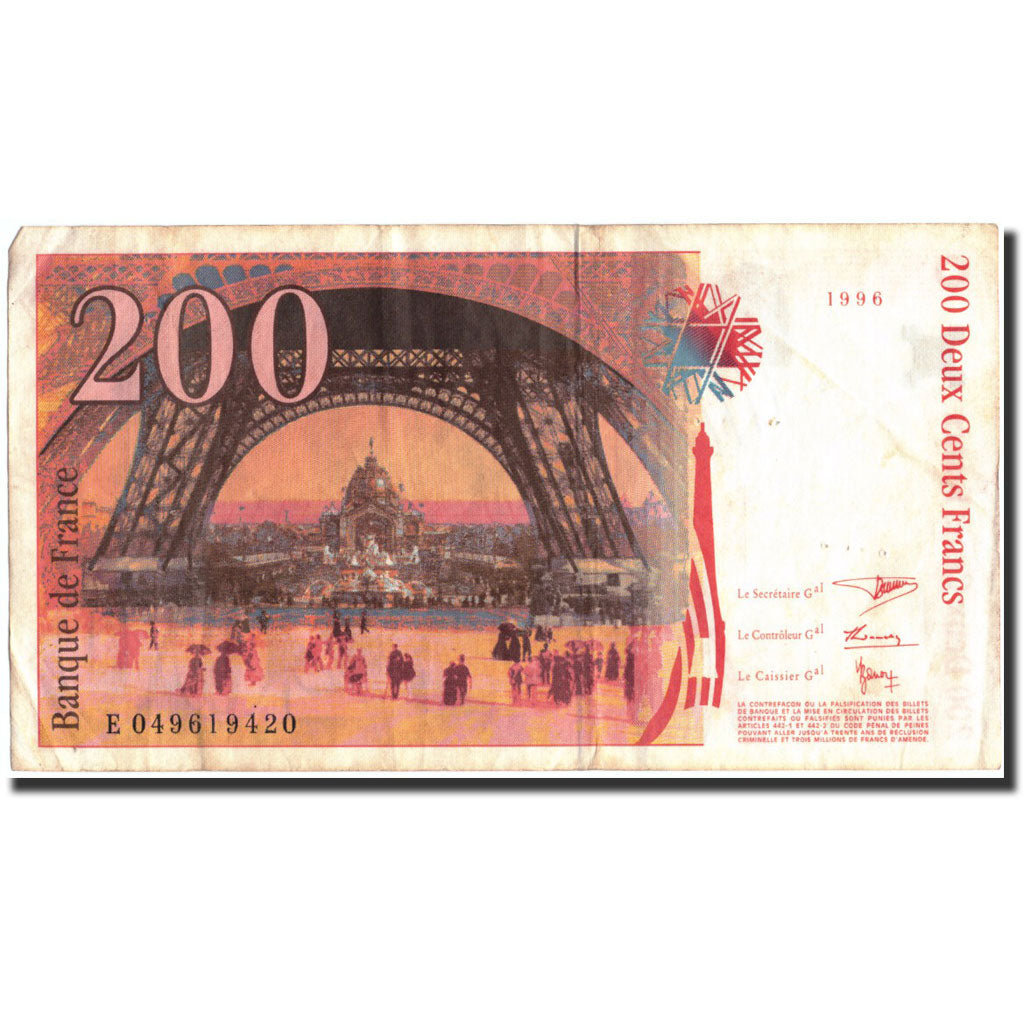 France, 200 Francs, 200 F 1995-1999 ''Eiffel'', 1996, KM:159b, 1996, VF(20-25)