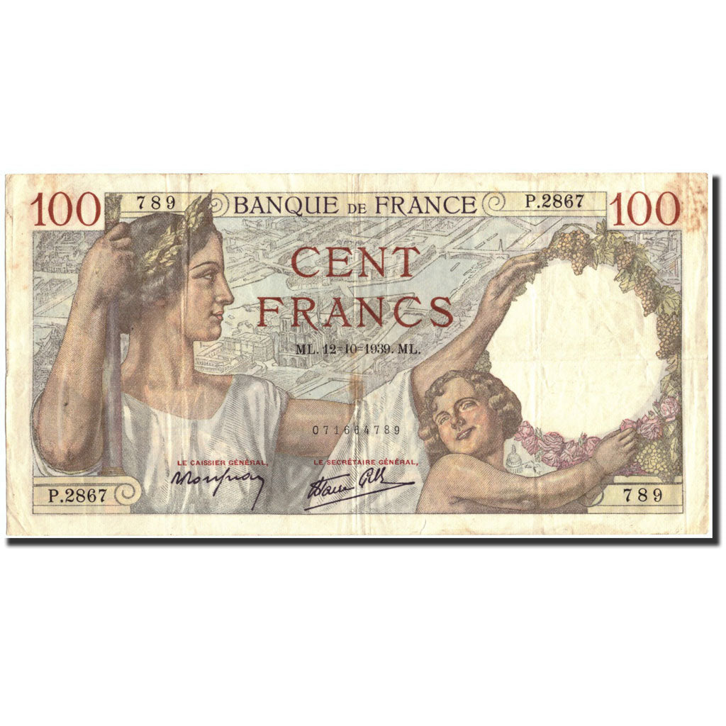 France, 100 Francs, 100 F 1939-1942 ''Sully'', 1939, KM:94, 1939-10-12