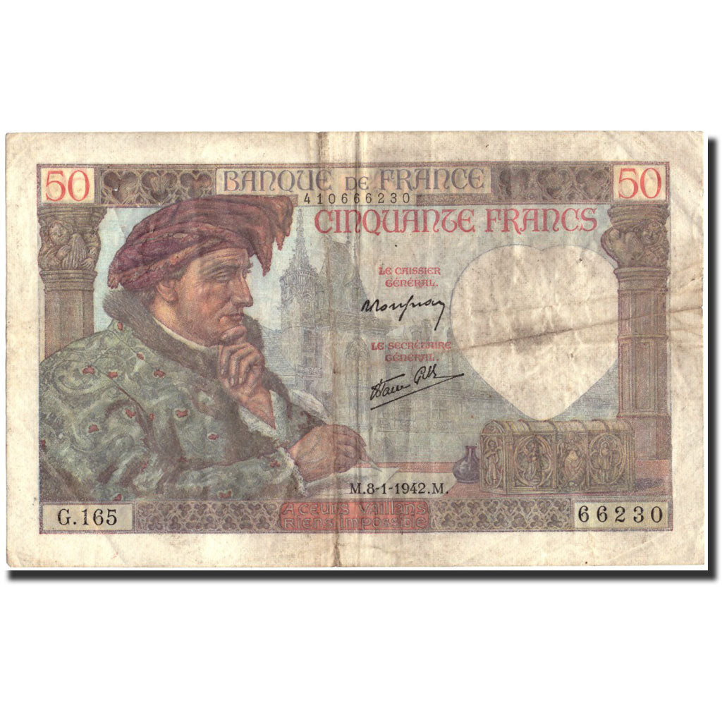 Geldschein, Frankreich, 50 Francs, 50 F 1940-1942 ''Jacques Coeur'', 1942