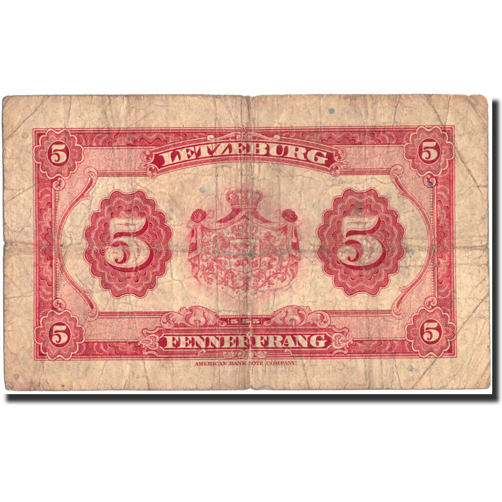 Banknote, Luxembourg, 5 Francs, Undated (1944), Undated, KM:43a, VF(30-35)