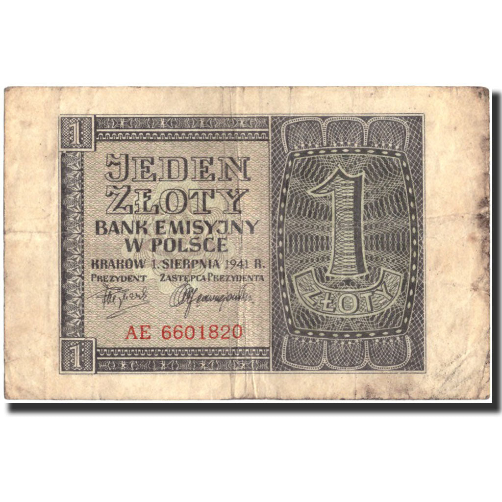 Billet, Pologne, 1 Zloty, 1941, 1941-08-01, KM:99, TB