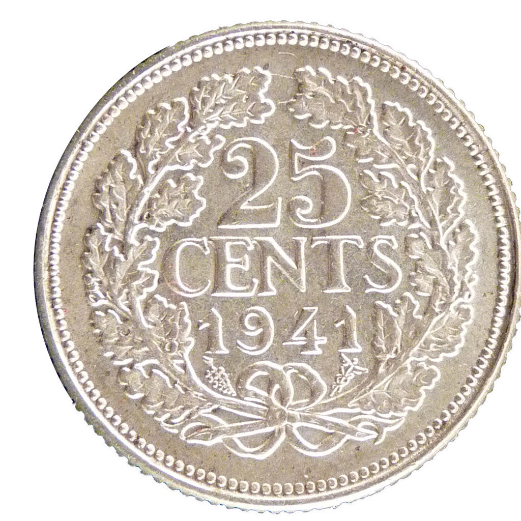 Coin, Netherlands, Wilhelmina I, 25 Cents, 1941, MS(60-62), Silver, KM:164