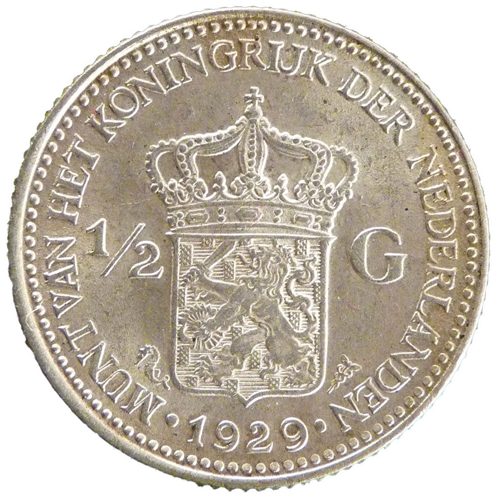 Netherlands, 1/2 Gulden, 1929, KM #160, AU(55-58), Silver, 22, 5.00