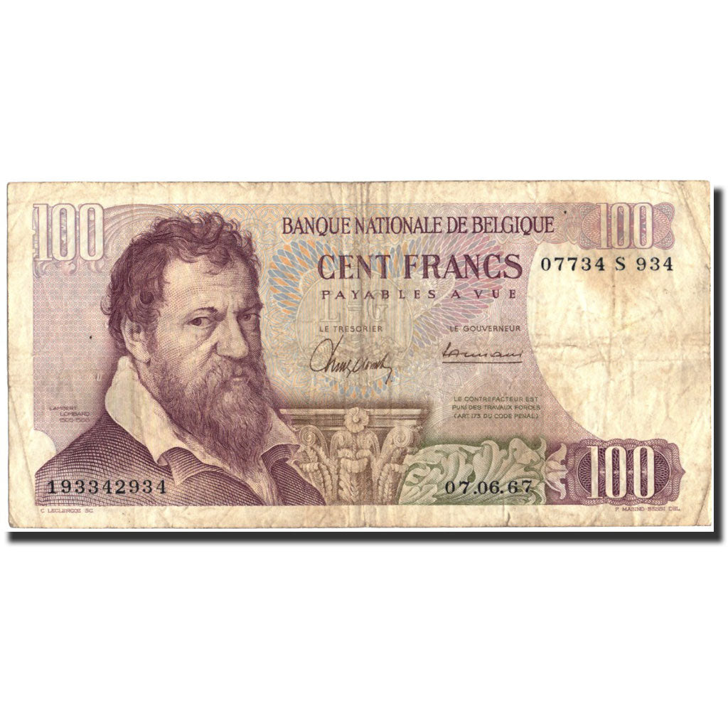 Banknote, Belgium, 100 Francs, 1967, 1967-06-07, KM:134b, VF(20-25)