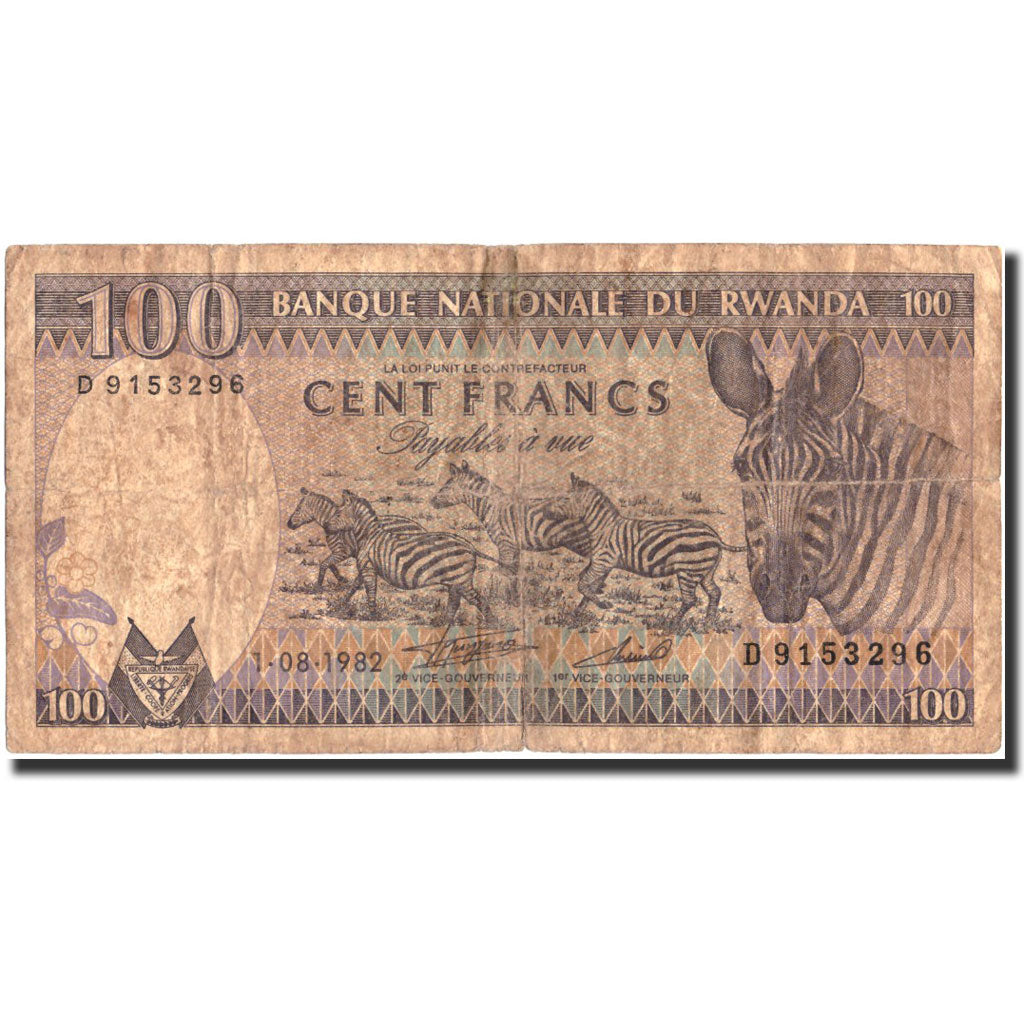 Banknote, Rwanda, 100 Francs, 1982, 1982-08-01, KM:18, VG(8-10)