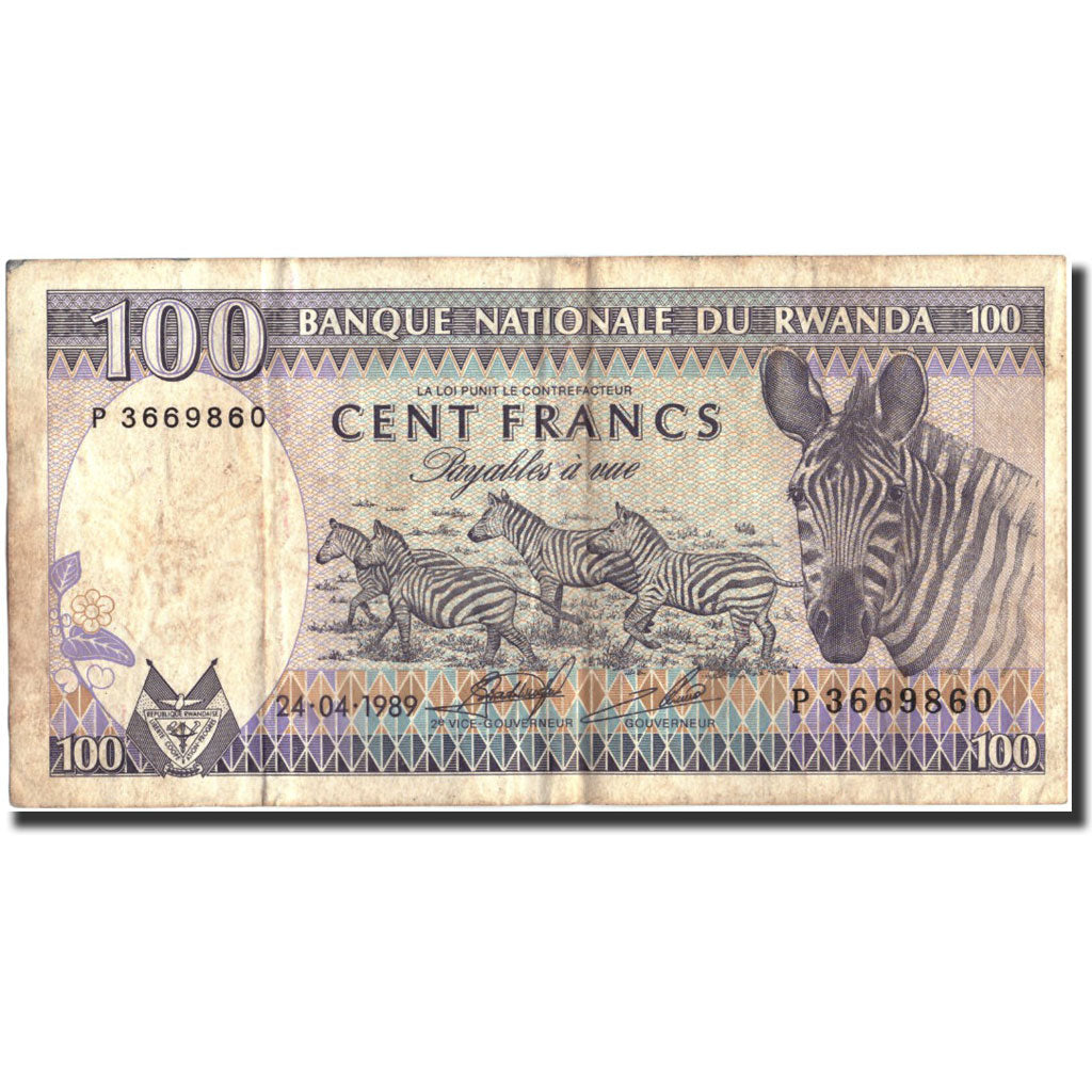Banconote, Ruanda, 100 Francs, 1989, KM:19, 1989-04-24, MB