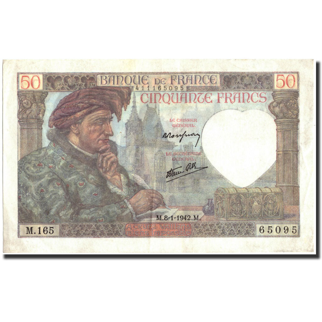 Banknote, France, 50 Francs, 50 F 1940-1942 ''Jacques Coeur'', 1942, 1942-01-08