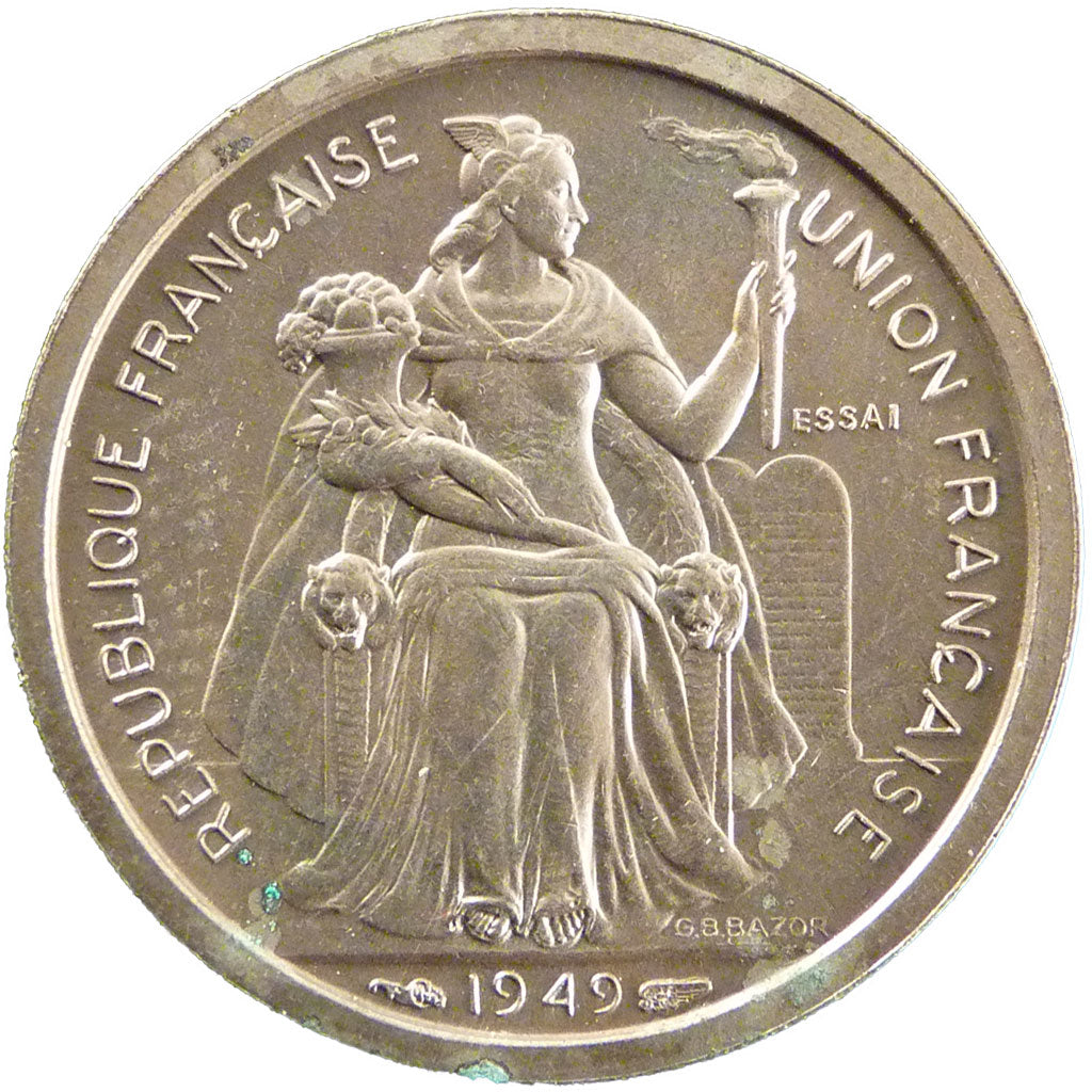 French Polynesia, 1 Franc, 1949, MS(65-70), Bronze-Nickel, Lecompte #17, 5.20