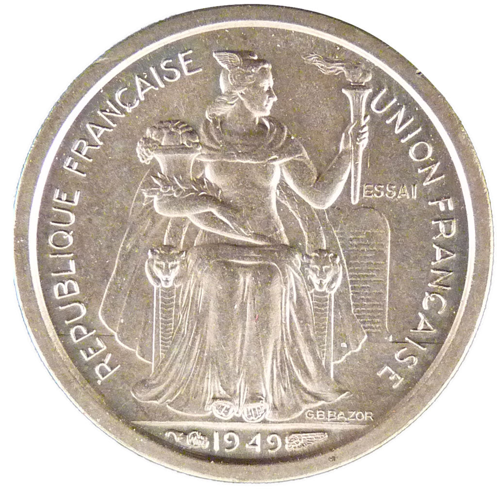 FRENCH OCEANIA, 50 Centimes, 1949, KM #E7, MS(65-70), Copper-Nickel, Lecompte...