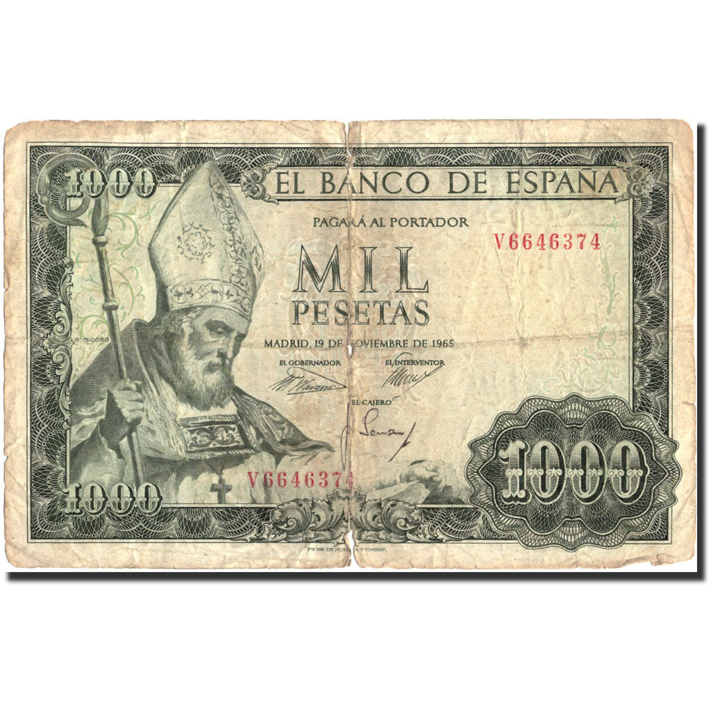 Spain, 1000 Pesetas, 1965, KM:151, 1965-11-19, VG(8-10)