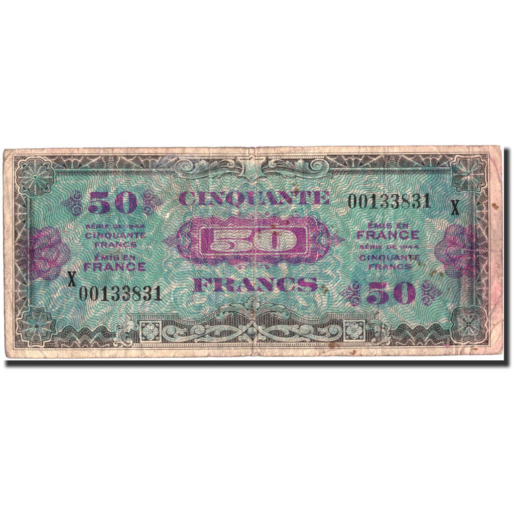 Francia, 50 Francs, 1944 Flag/France, 1944, KM:117a, 1944, B, Fayette:VF19.2
