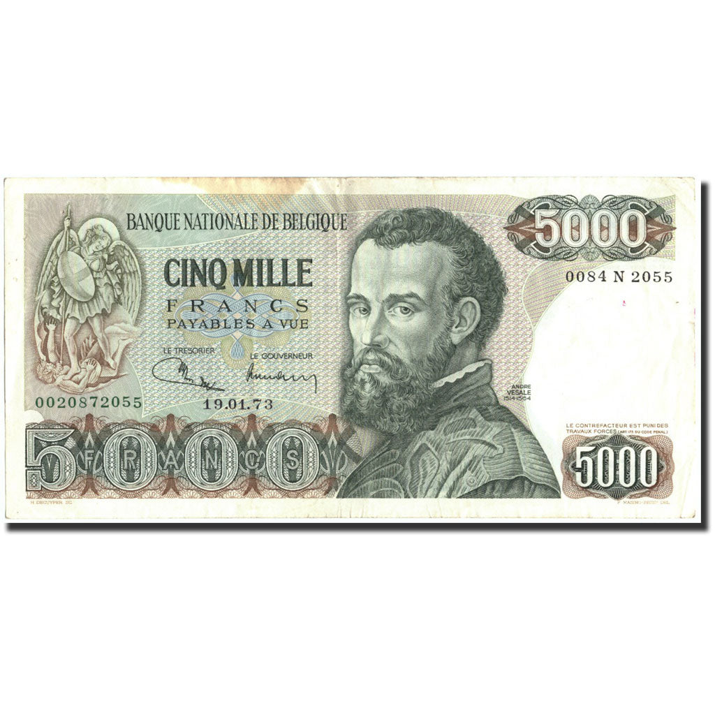Banconote, Belgio, 5000 Francs, 1973, KM:137, 1973-01-19, MB