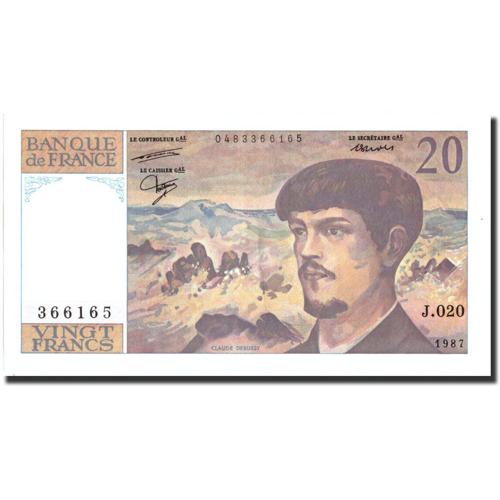 Francia, 20 Francs, 20 F 1980-1997 ''Debussy'', 1987, KM:151b, 1987, EBC