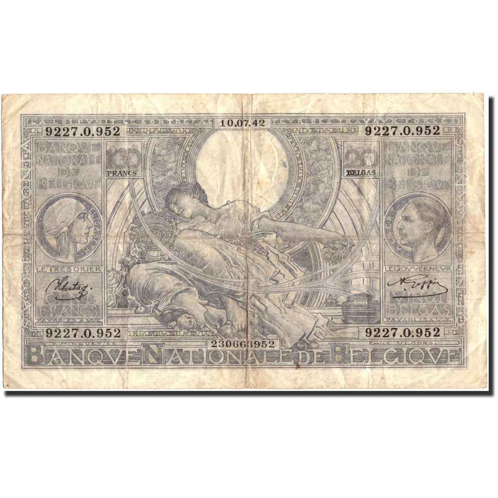 Banknote, Belgium, 100 Francs-20 Belgas, 1942, 1942-07-10, KM:107, VG(8-10)