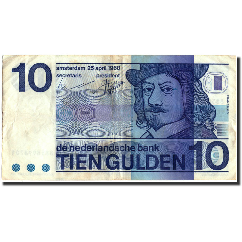 Netherlands, 10 Gulden, 1968, KM:91b, 1968-04-25, VG(8-10)