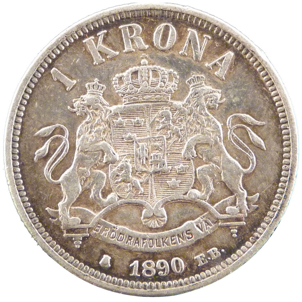 SWEDEN, Krona, 1890, KM #760, EF(40-45), Silver, 25, 7.50