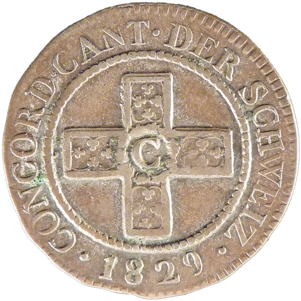 Switzerland, 5 Rappen, 1829, KM #24, EF(40-45), Billon, 2.00
