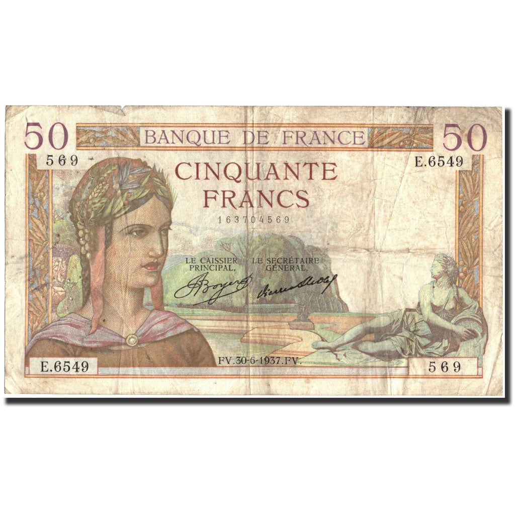 France, 50 Francs, 50 F 1934-1940 ''Cérès'', 1937, KM:81, 1937-06-30