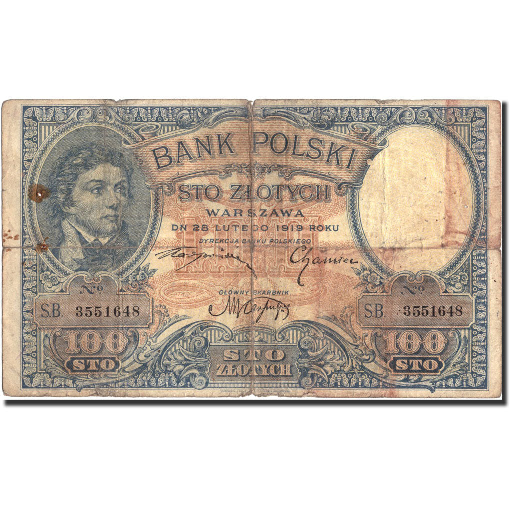 Geldschein, Polen, 100 Zlotych, 1919, 1919-02-28, KM:57, SGE