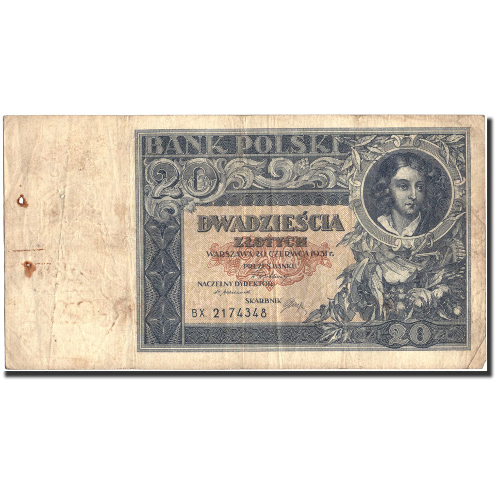 Geldschein, Polen, 20 Zlotych, 1931, 1931-06-20, KM:73, SGE
