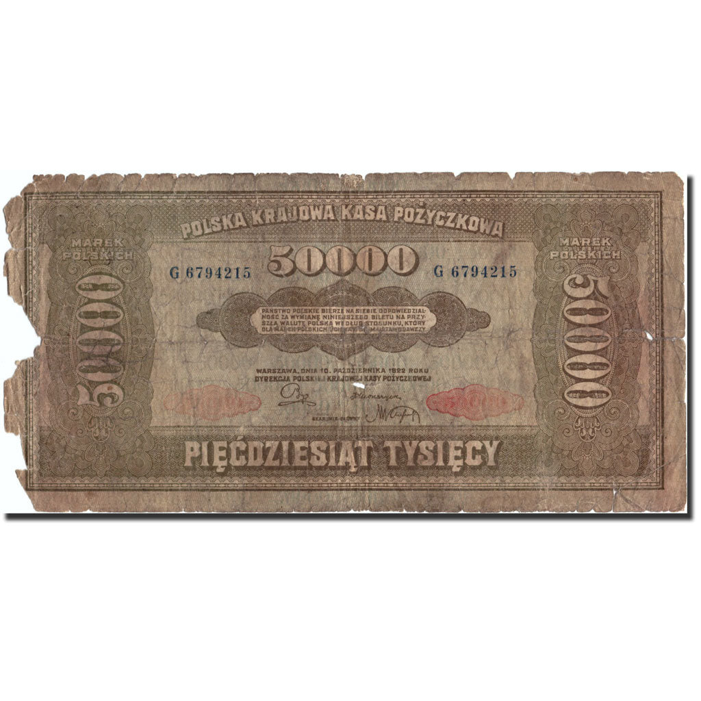 Banknote, Poland, 50,000 Marek, 1922, 1922-10-10, KM:33, AG(1-3)