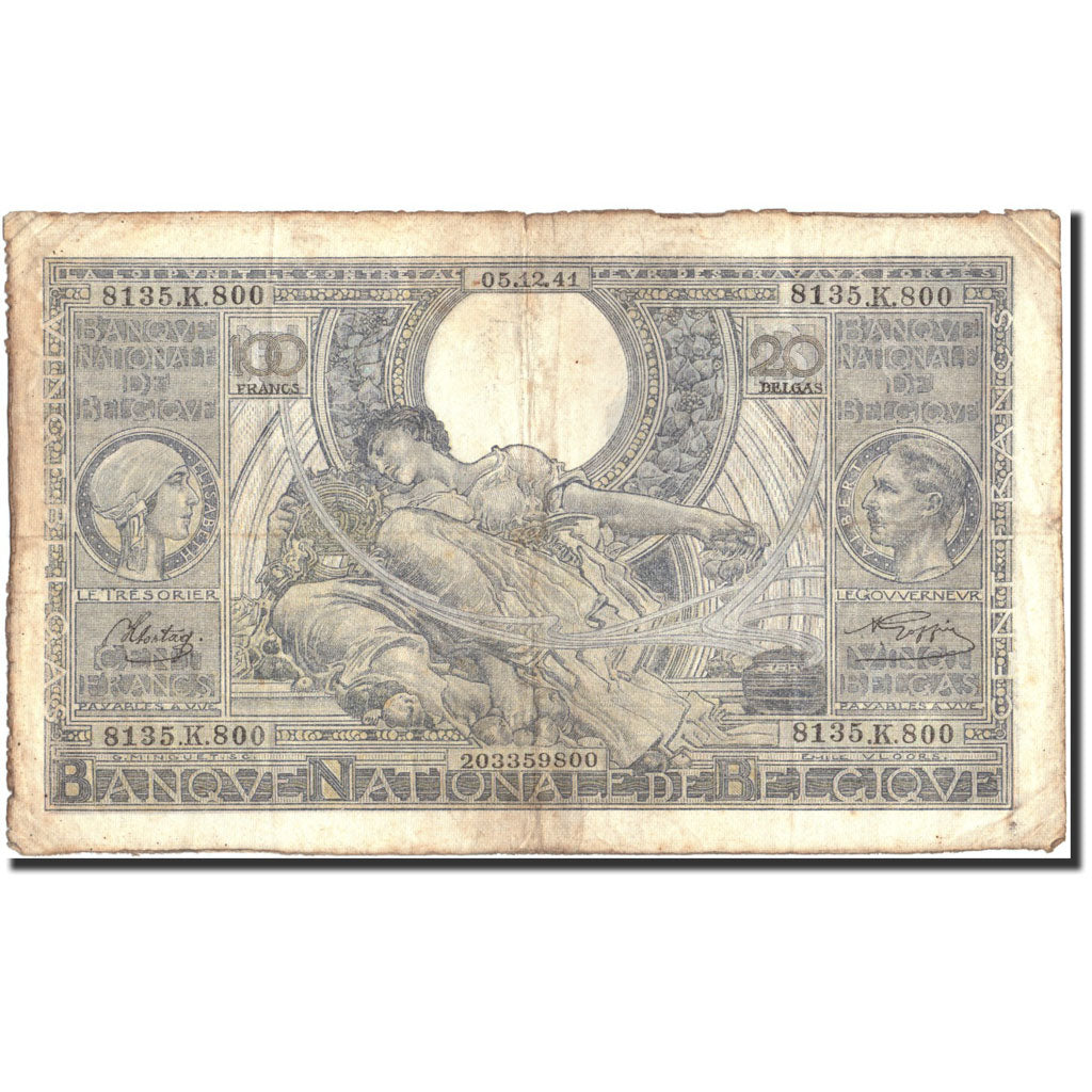 Banknote, Belgium, 100 Francs-20 Belgas, 1941, 1941-12-05, KM:107, VF(20-25)