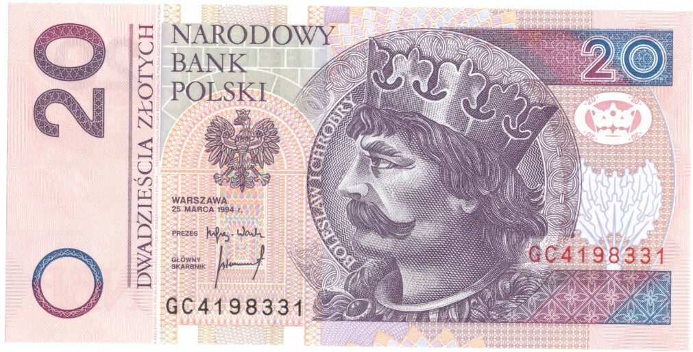 Banknote, Poland, 20 Zlotych, 1994, 1994-03-25, KM:174a, UNC(65-70)